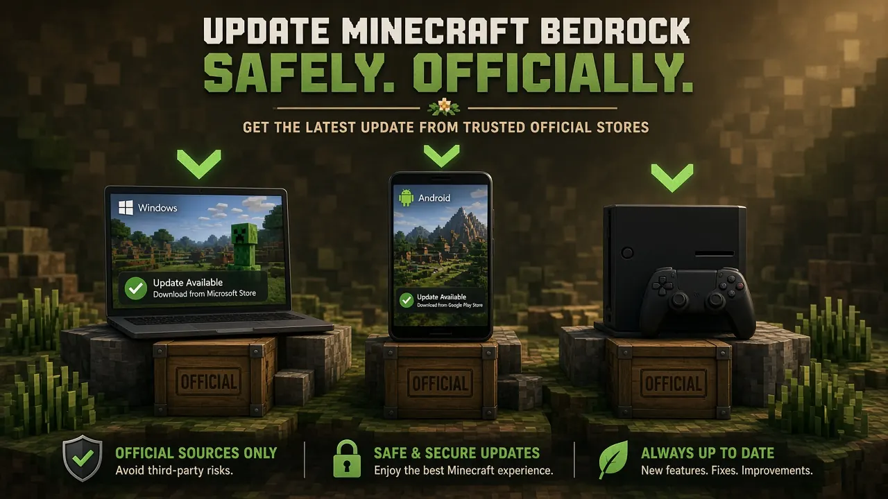Downloading Bedrock from official stores on PC, phone, and console